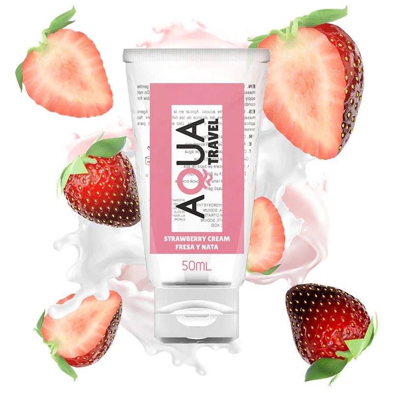 AQUA TRAVEL - SCHMIERMITTEL AUF WASSERBASIS MIT ERDBEER-CREME-GESCHMACK - 50 ML - Vanelion Paradise