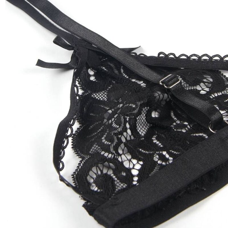 Subblime Dessous-Set mit BH, Strapsgürtel & String – Schwarz L/XL