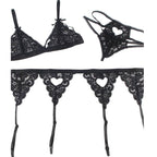Subblime Dessous-Set mit BH, Strapsgürtel & String – Schwarz L/XL