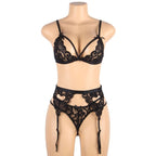 Subblime Dessous-Set mit BH, Strapsgürtel & String – Schwarz L/XL