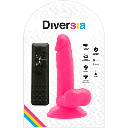 DIVERSIA - FLEXIBLER VIBRIERENDER DILDO ROSA 17 CM -O- 3.3 CM