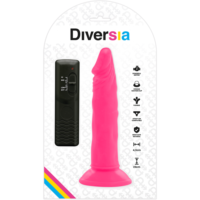 DIVERSIA - FLEXIBLER DILDO MIT VIBRATION ROSA 23 CM -O- 4.3 CM