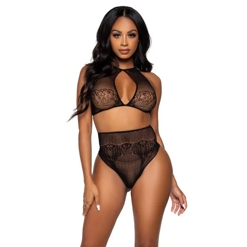 LEG AVENUE - ZWEITEILIGES SET, NECKHOLDER-CROP-TOP UND TANGA-HöSCHEN, EINHEITSGRößE - Vanelion Paradise