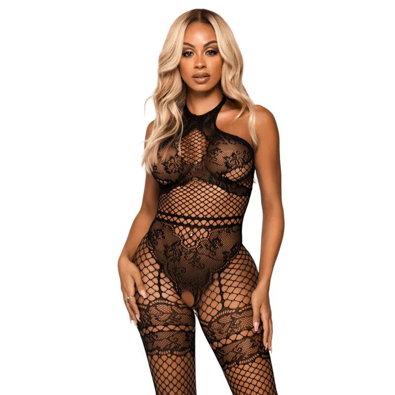 LEG AVENUE - NET HALTER BODYSTOCKING EINE GRÖSSE - SCHWARZ - Vanelion Paradise