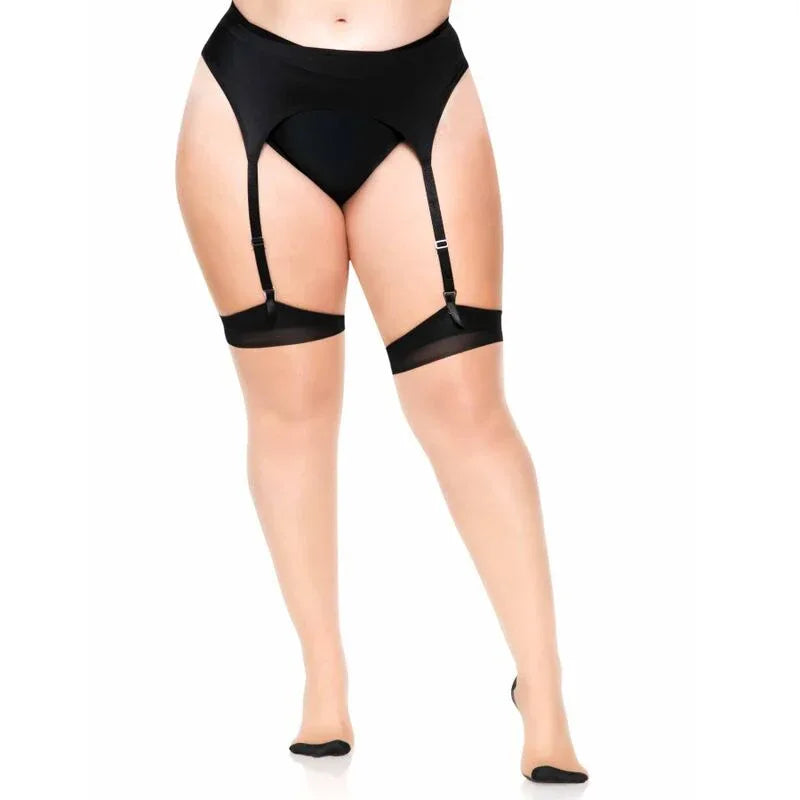 LEG AVENUE - PLUS LYCRA DURCHSICHTIGES 2-TON-OBERKEITENHOCHWERTIGES MIT RÜCKENNAHT UND KUBANISCHEM ABSATZ - Vanelion Paradise