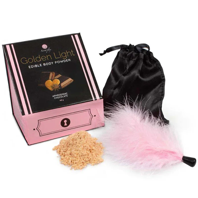 SECRETPLAY - GOLDEN LIGHT KIT APHRODISIAKUM, ESSBARES SCHOKOLADENPULVER & FEDER - Vanelion Paradise