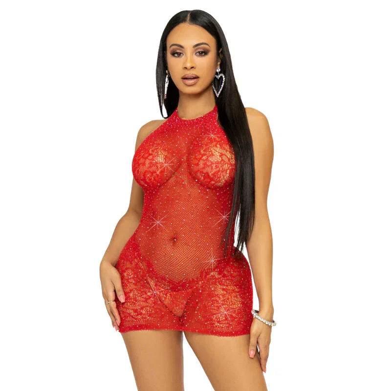 LEG AVENUE - STRASS NECKHOLDER-MINIKLEID, EINHEITSGRößE- SCHWARZ - Vanelion Paradise