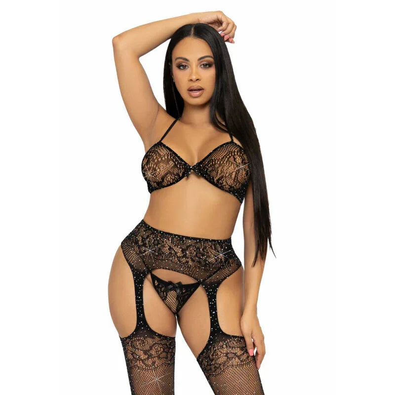 LEG AVENUE - DREITEILIGES SET BH, STRING UND STRUMPF, EINE GRÖSSE - Vanelion Paradise