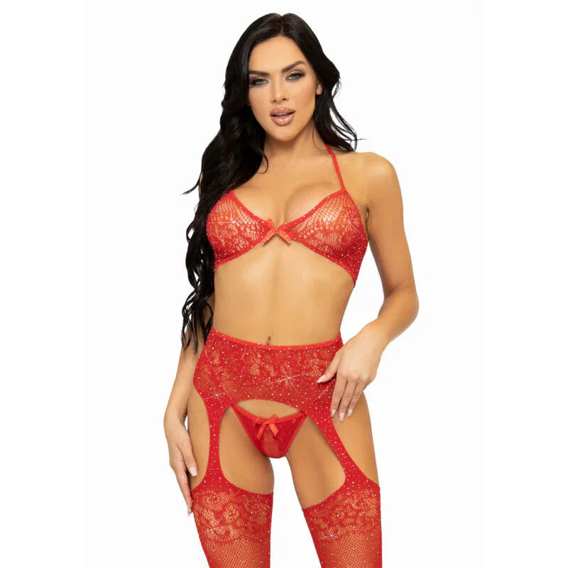 LEG AVENUE - DREITEILIGES SET BH, STRING UND STRUMPF, EINE GRÖSSE - Vanelion Paradise