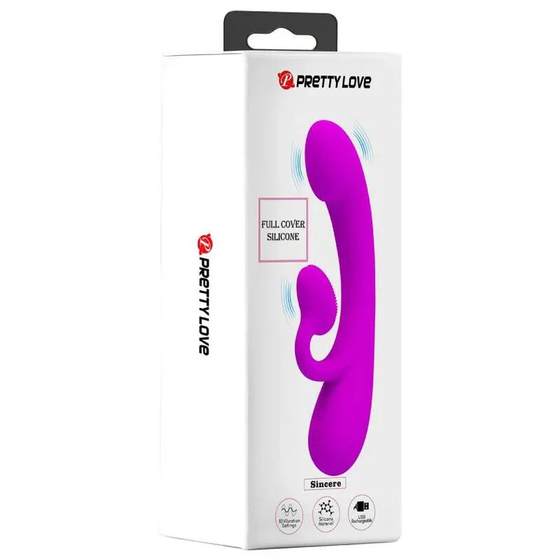 PRETTY LOVE - AUFRICHTIGER VIBRATOR UND KLITORIS-SAUGER AUS VIOLETTEM SILIKON - Vanelion Paradise