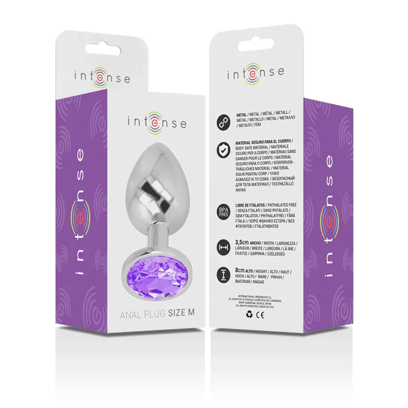 INTENSE - ANALPLUG AUS ALUMINIUMMETALL MIT VIOLETTEM KRISTALL, GRÖSSE M - Vanelion Paradise