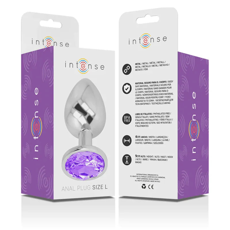 INTENSE – Analplug aus Aluminium mit violettem Kristall (L, 9 cm) - Vanelion Paradise
