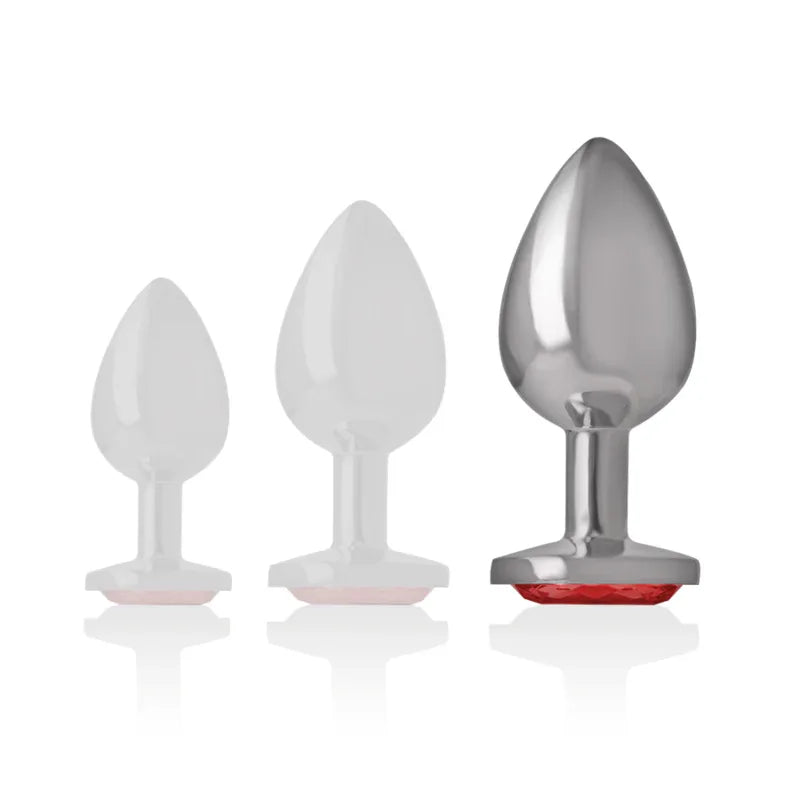 INTENSE - ANALPLUG AUS ALUMINIUMMETALL MIT ROTEM KRISTALL, GRÖSSE L - Vanelion Paradise