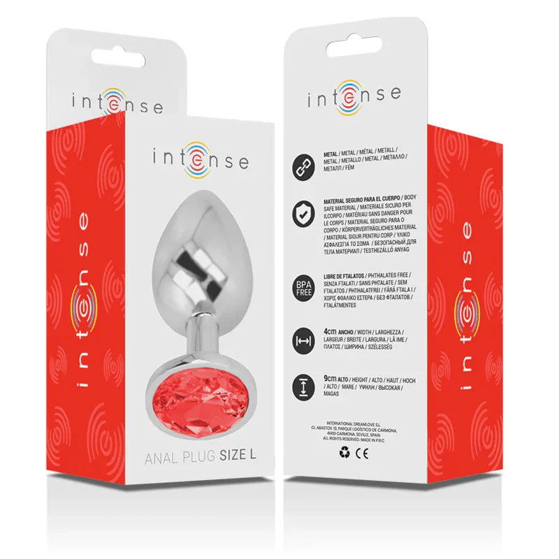 INTENSE - ANALPLUG AUS ALUMINIUMMETALL MIT ROTEM KRISTALL, GRÖSSE L - Vanelion Paradise
