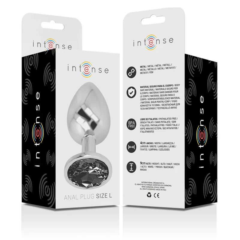 INTENSE - ANALPLUG AUS ALUMINIUMMETALL MIT SCHWARZEM GLAS, GRÖSSE L - Vanelion Paradise