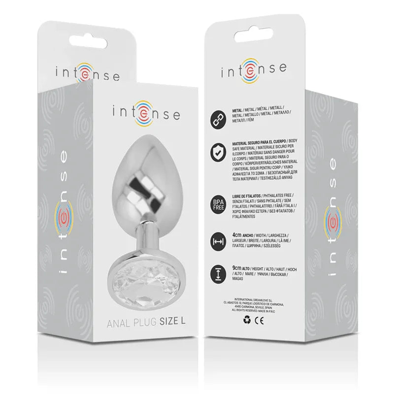 INTENSE - ANALPLUG AUS ALUMINIU MMETALL MIT SILBERNEM KRISTALL, GRÖSSE L - Vanelion Paradise