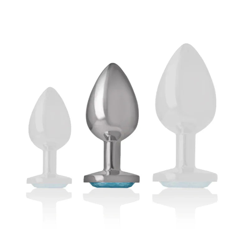 INTENSE - ANALPLUG AUS ALUMINIUMMETALL MIT BLAUEM GLAS, GRÖSSE M - Vanelion Paradise