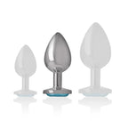 INTENSE - ANALPLUG AUS ALUMINIUMMETALL MIT BLAUEM GLAS, GRÖSSE M - Vanelion Paradise