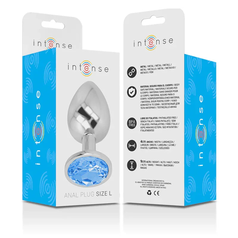 INTENSE - ANALPLUG AUS ALUMINIUMMETALL MIT BLAUEM KRISTALL, GRÖSSE L - Vanelion Paradise