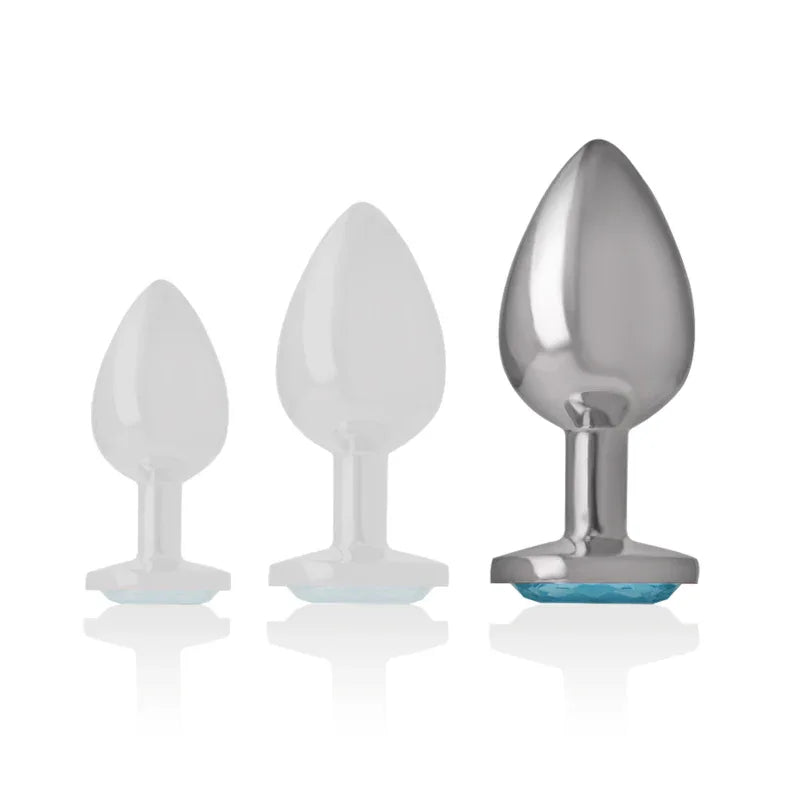 INTENSE - ANALPLUG AUS ALUMINIUMMETALL MIT BLAUEM KRISTALL, GRÖSSE L - Vanelion Paradise