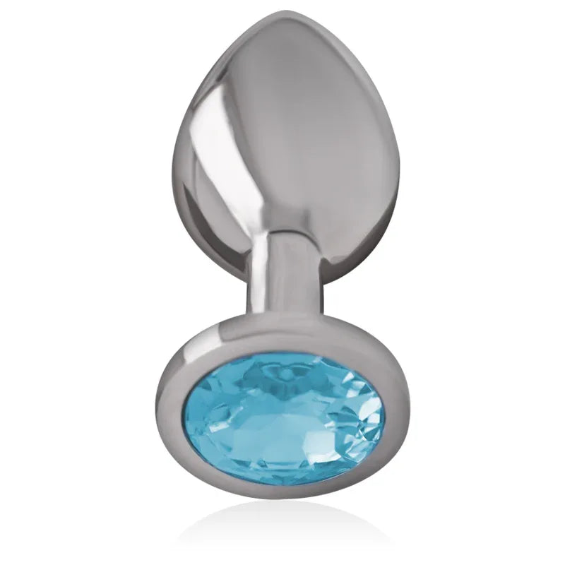 INTENSE - ANALPLUG AUS ALUMINIUMMETALL MIT BLAUEM KRISTALL, GRÖSSE L - Vanelion Paradise