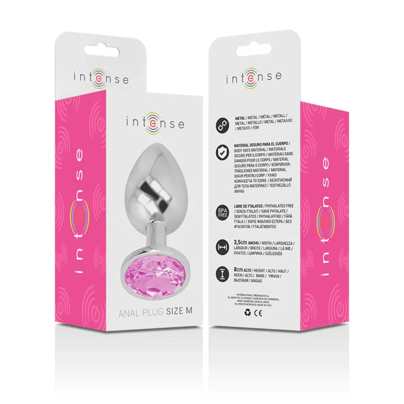 INTENSE - ANALPLUG AUS ALUMINIUMMETALL MIT ROSA KRISTALL, GRÖSSE M - Vanelion Paradise