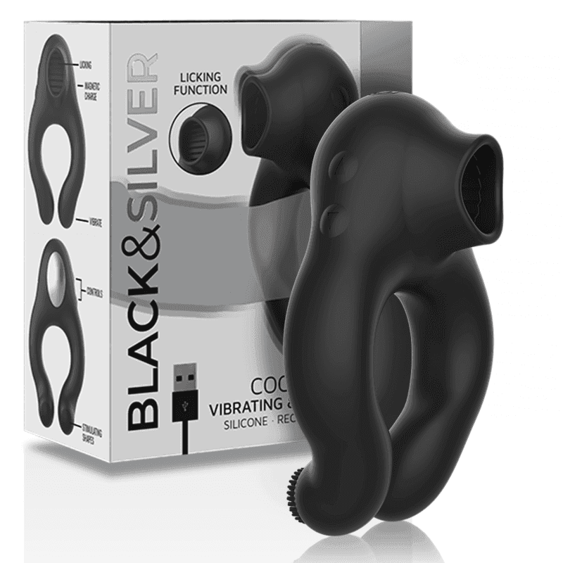 BLACK&SILVER - VIBRATORRING AUS SILIKON, 3 MOTOREN, WIEDERAUFLADBAR, SCHWARZ - Vanelion Paradise