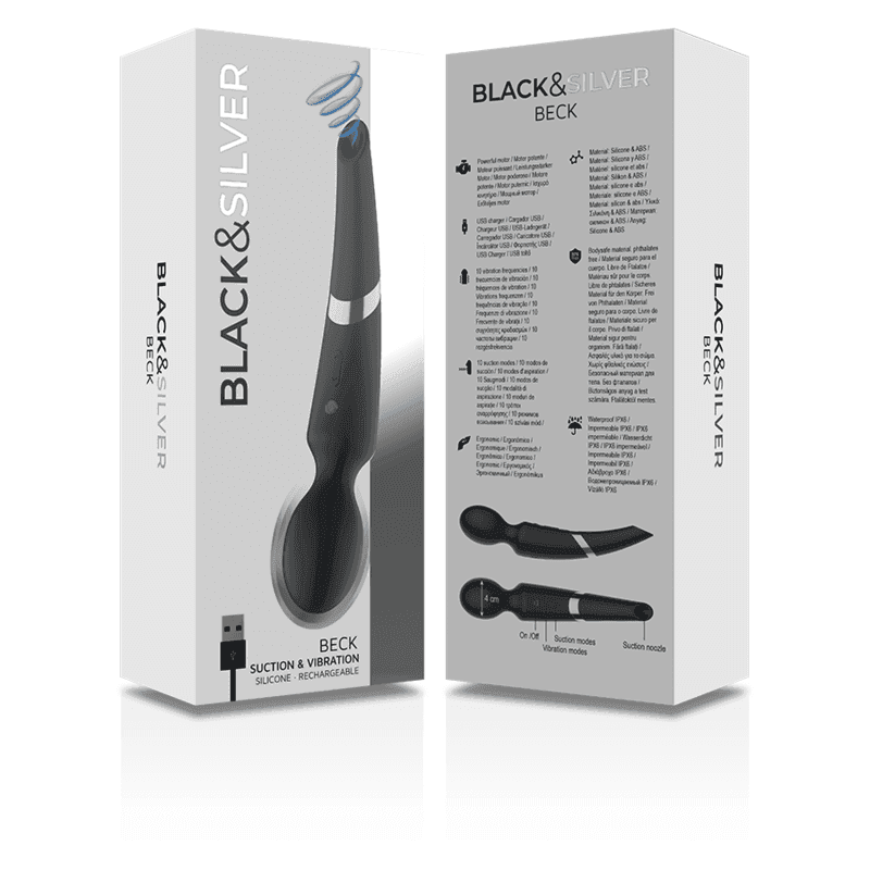 BLACK&SILVER - BECK WIEDERAUFLADBARES SILIKON-MASSAGER UND SAUGSCHWARZ - Vanelion Paradise