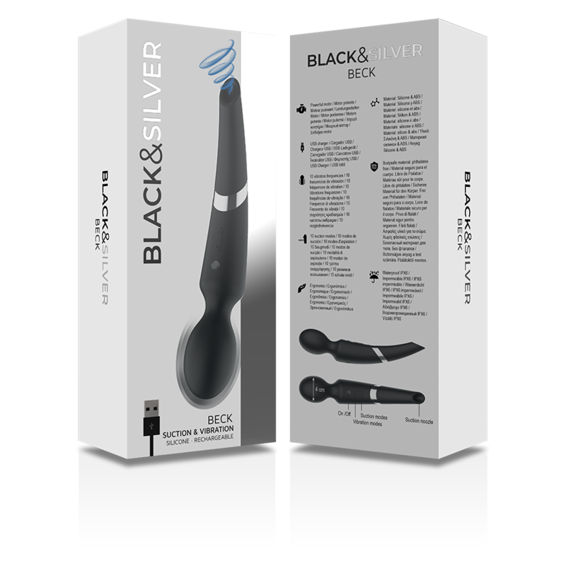 BLACK&SILVER - BECK WIEDERAUFLADBARES SILIKON-MASSAGER UND SAUGSCHWARZ