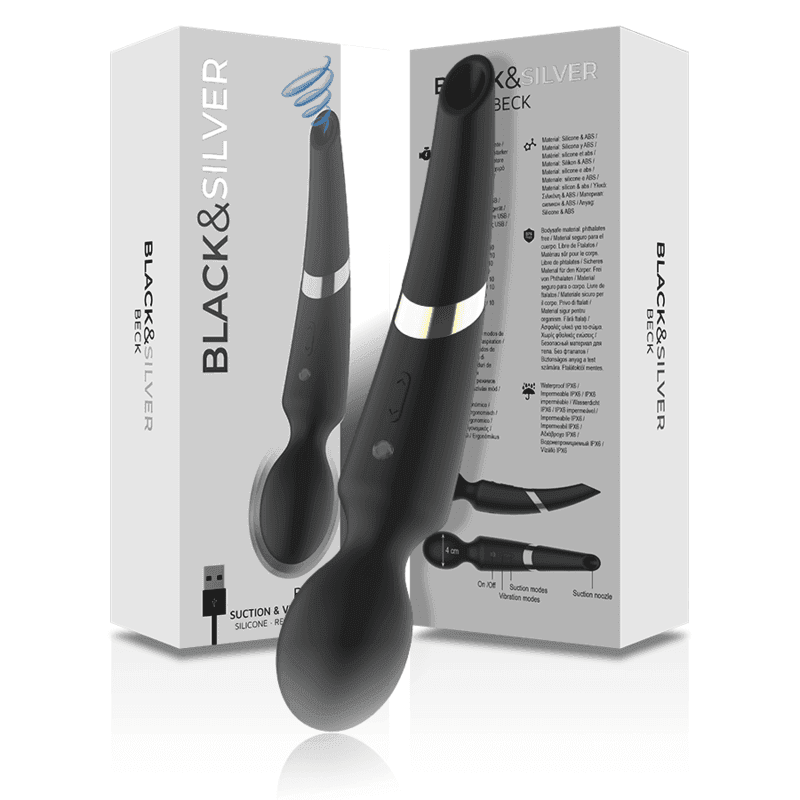 BLACK&SILVER - BECK WIEDERAUFLADBARES SILIKON-MASSAGER UND SAUGSCHWARZ - Vanelion Paradise
