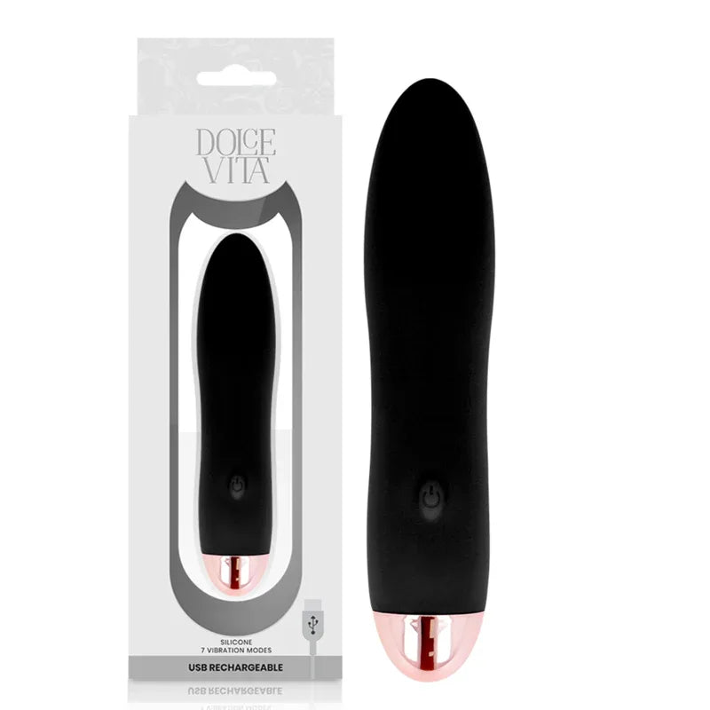 DOLCE VITA - AUFLADBARER VIBRATOR VIER SCHWARZ 7 GESCHWINDIGKEITEN - Vanelion Paradise