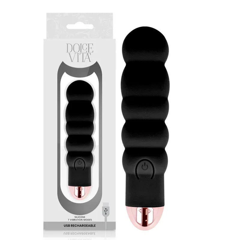 DOLCE VITA - AUFLADBARER VIBRATOR SECHS SCHWARZ 7 GESCHWINDIGKEITEN - Vanelion Paradise