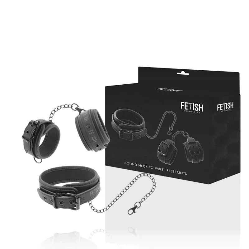 FETISH SUBMISSIVE Halsband & Handschellen – veganes Leder, Neopren, nickelfrei - Vanelion Paradise