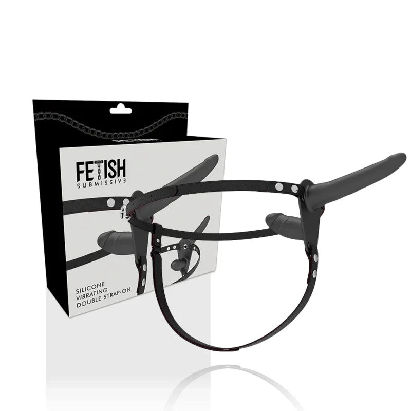 FETISH SUBMISSIVE HARNESS - SCHWARZER VIBRATOR MIT DOPPELPENETRATION - Vanelion Paradise