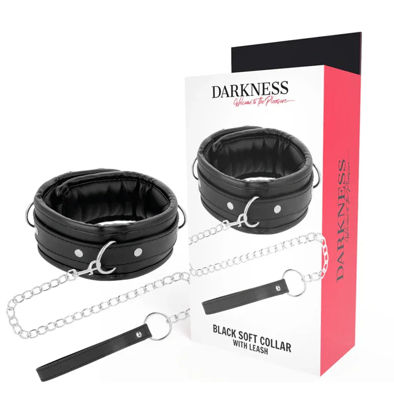 DARKNESS - WEICHE LEDER-HALSKETTE MIT KETTE - Vanelion Paradise