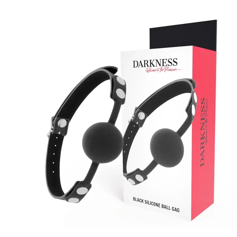 DARKNESS Silikon-Knebel, schwarz – verstellbare Lederriemen (Einheitsgröße) - Vanelion Paradise