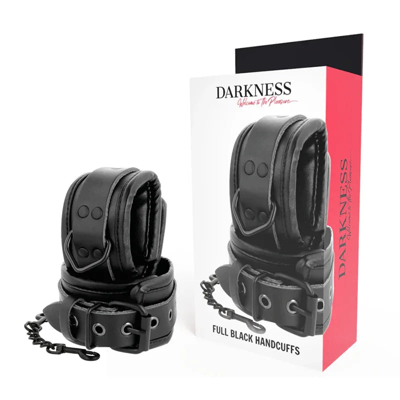 DARKNESS - VERSTELLBARE HANDSCHELLEN AUS SCHWARZEM LEDER - Vanelion Paradise
