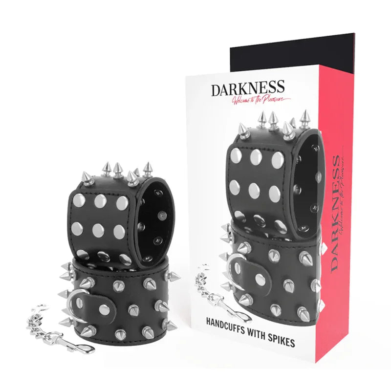DARKNESS - SKULLS AND BONES SCHWARZE HANDSCHELLEN MIT SPIKES - Vanelion Paradise