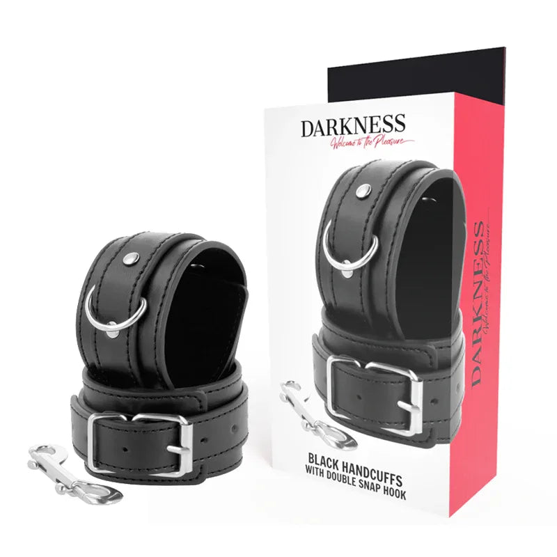 DARKNESS - SCHWARZE VERSTELLBARE HANDSCHELLEN MIT DOPPELTEM VERSTÄRKUNGSBAND - Vanelion Paradise