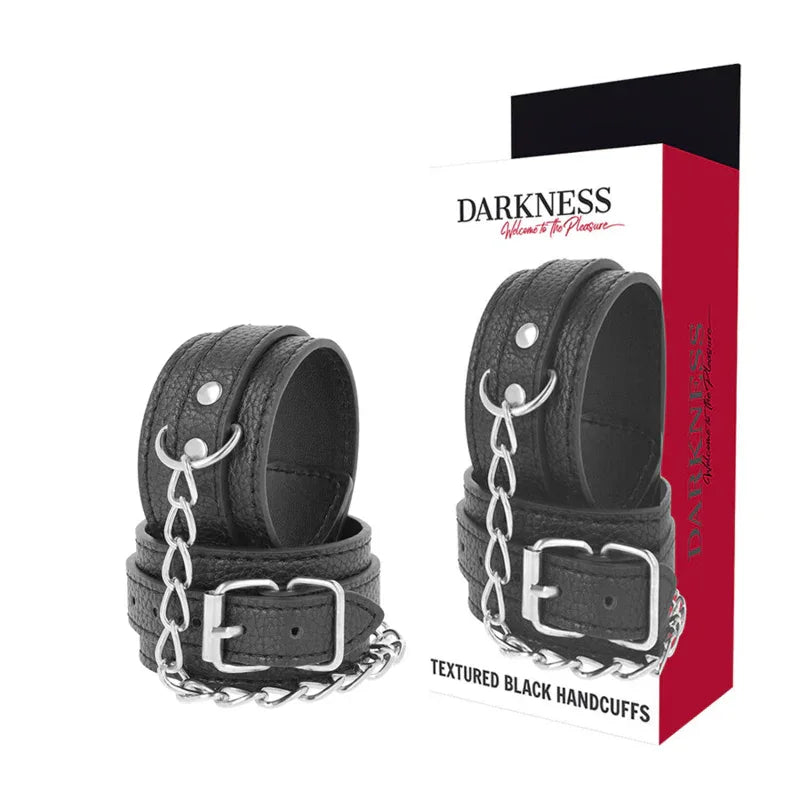DARKNESS - HANDSCHELLEN AUS SCHWARZEM STRUKTURIERTEM LEDER - Vanelion Paradise