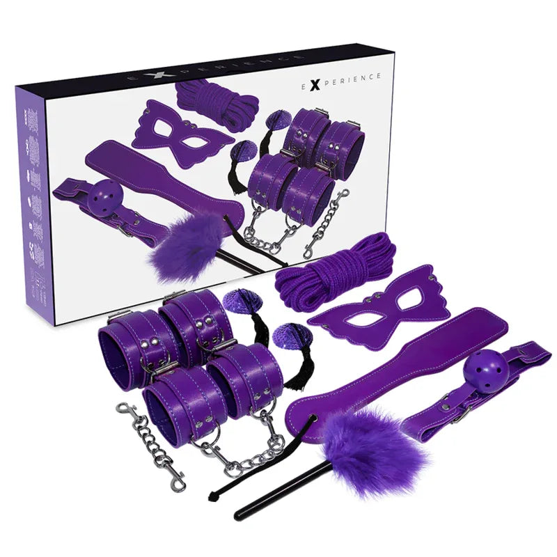 Experience BDSM-Fetisch-Kit Lila – 8-teiliges Bondage-Set aus Kunstleder - Vanelion Paradise
