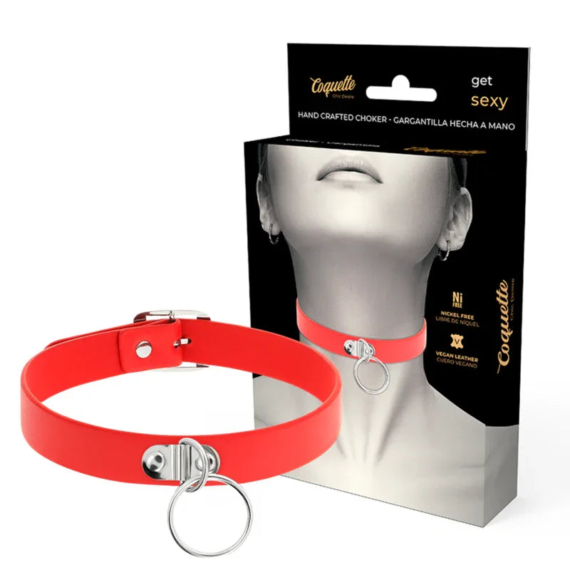 COQUETTE CHIC DESIRE - ROTE HALSKETTE AUS VEGANEM LEDER FETISCH-ACCESSOIRE FÜR FRAUEN - Vanelion Paradise