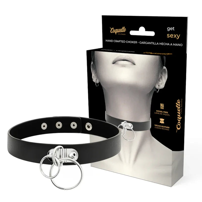 COQUETTE CHIC DESIRE - DOPPELRING-HALSBAND AUS VEGANEM LEDER - Vanelion Paradise