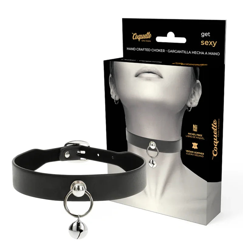 COQUETTE CHIC DESIRE - VEGANE LEDER-HALSKETTE DAMEN-ACCESSOIRE RASSEL/REIFEN - Vanelion Paradise