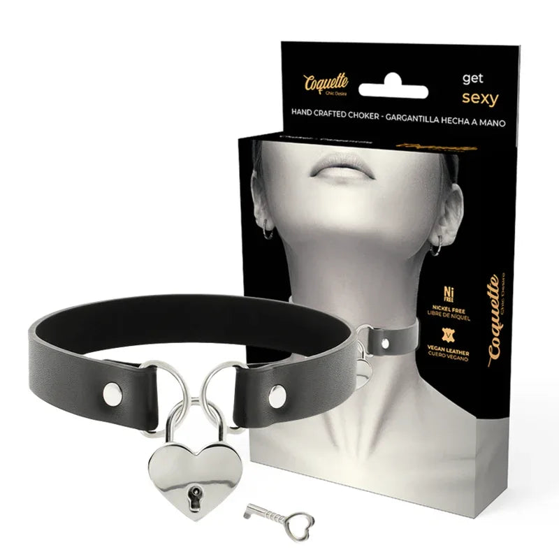 COQUETTE CHIC DESIRE - VEGANE LEDER-HALSKETTE MIT HERZ-ACCESSOIRE MIT SCHLÜSSEL - Vanelion Paradise
