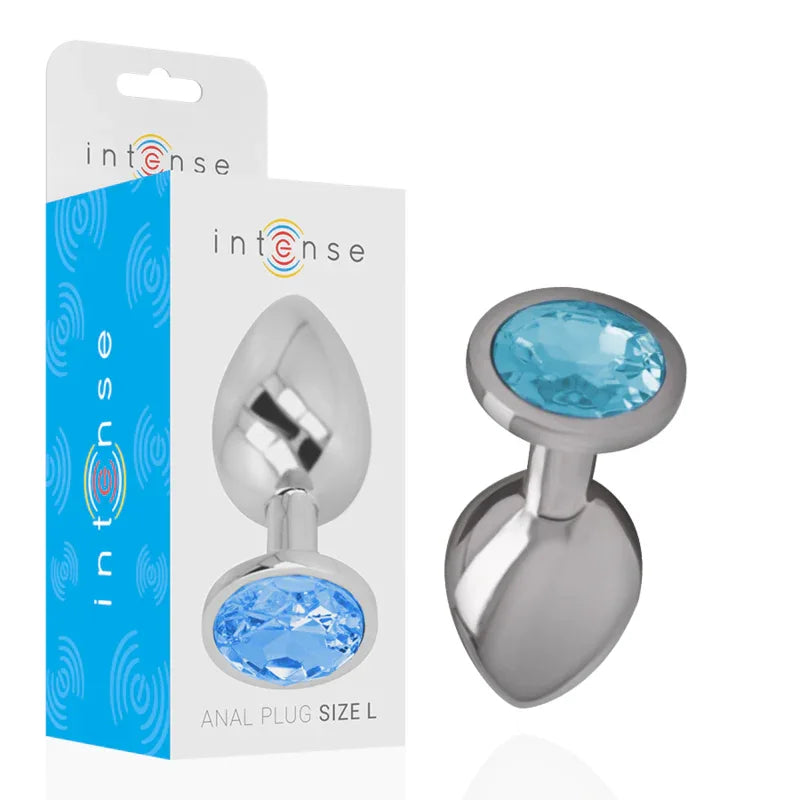 INTENSE - ANALPLUG AUS ALUMINIUMMETALL MIT BLAUEM KRISTALL, GRÖSSE L - Vanelion Paradise