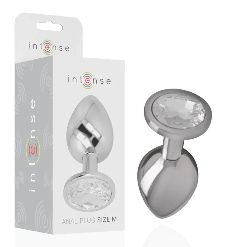 INTENSE - ALUMINIUM-METALL-ANALSPLUG MIT SILBERNEM KRISTALL, GRÖSSE M - Vanelion Paradise