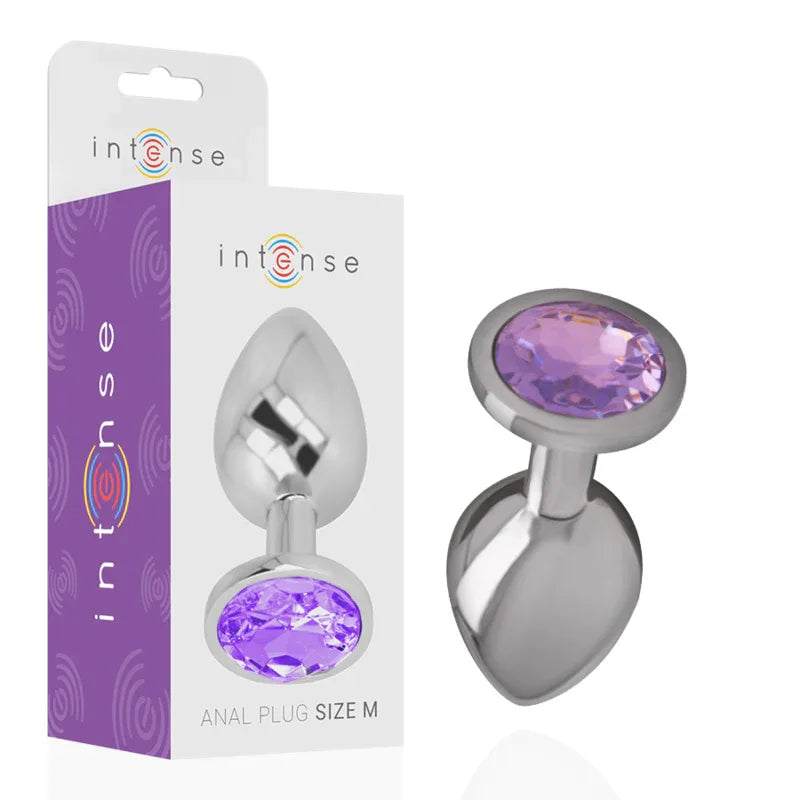 INTENSE - ANALPLUG AUS ALUMINIUMMETALL MIT VIOLETTEM KRISTALL, GRÖSSE M - Vanelion Paradise
