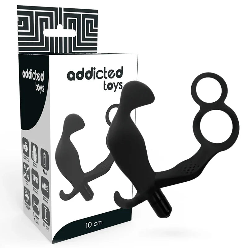 ADDICTED TOYS - ANALPLUG MIT DOPPELTEM PENISRING UND HODEN SCHWARZ - Vanelion Paradise