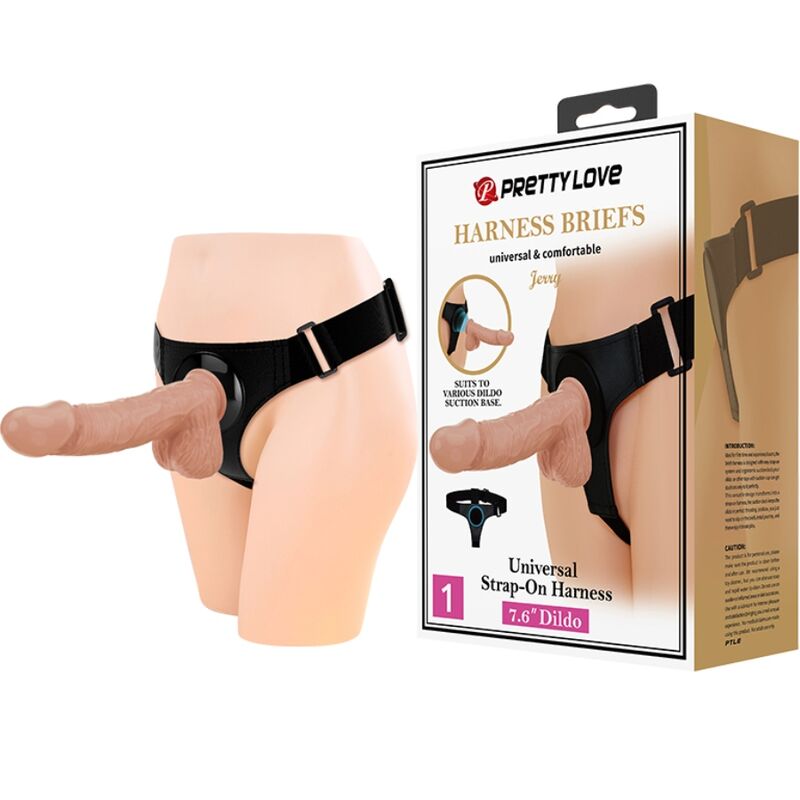 PRETTY LOVE - HARNESS-HOSE UNIVERSAL-HARNESS MIT DILDO JERRY 21.8 CM NATUR